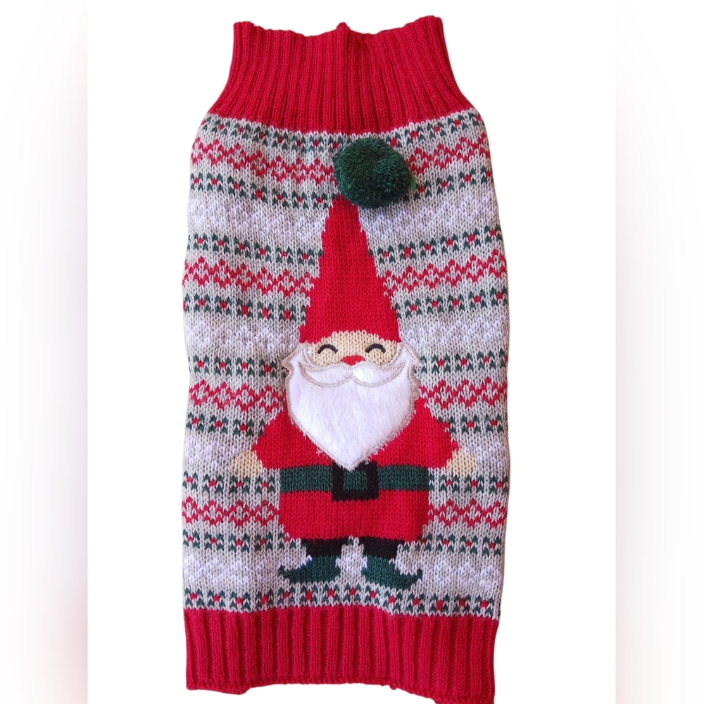 Simply Wag Gnome Santa Sweater Small Christmas Holiday Green Red Winter Knit